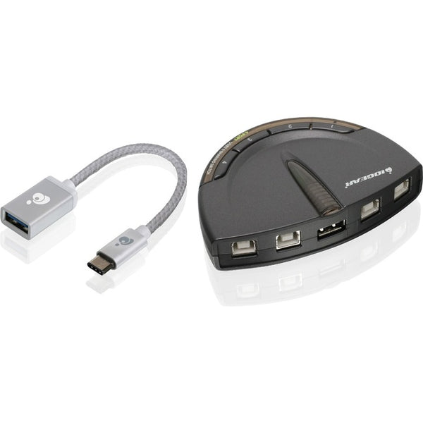 IOGEAR 4-Port USB 2.0 Printer Switch with USB-A to USB-C Adapter Kit - American Tech Depot