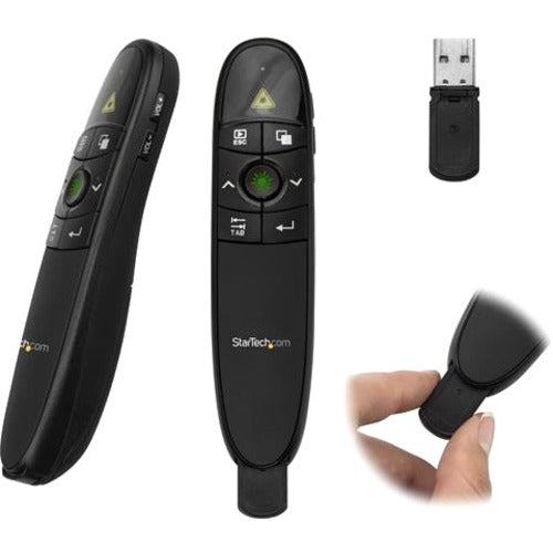 StarTech.com Wireless Presentation Remote with Green Laser Pointer - 90 ft. (27 m) - USB Presentation Clicker for Mac and Windows - Batteries Included - Wireless Slideshow and Volume Controls