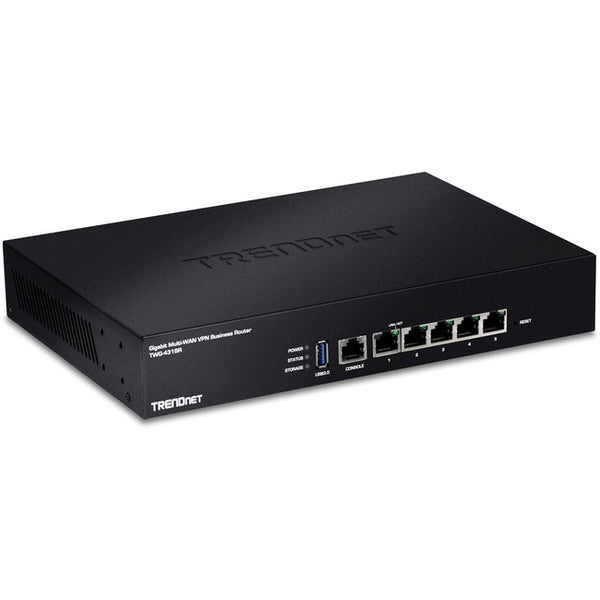 TRENDnet Gigabit Multi-WAN VPN Business Router; TWG-431BR; 5 x Gigabit ports; 1 x Console Port; QoS; Inter-VLAN Routing; Dynamic Routing; Load-Balancing; High Availability; Online Firmware Updates