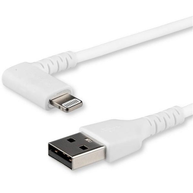 StarTech.com 2m USB A to Lightning Cable iPhone iPad Durable Right Angled 90 Degree White Charger Cord w-Aramid Fiber Apple MFI Certified - American Tech Depot