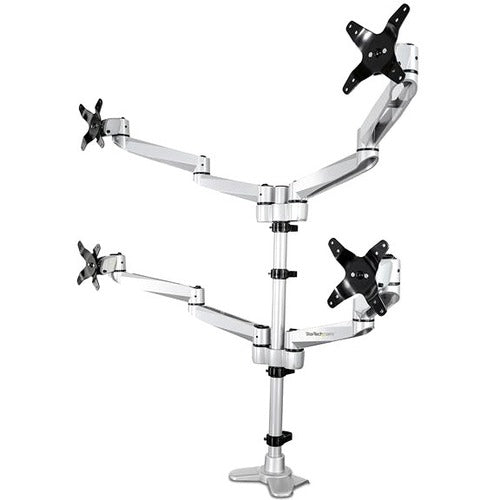 StarTech.com Desk Mount Quad Monitor Arm - 4 VESA Displays up to 27" -Premium Ergonomic Articulating Adjustable Pole Mount - Clamp-Grommet