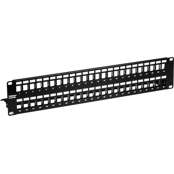 TRENDnet 48-Port Blank Keystone Shielded 2U HD Patch Panel, TC-KP48S, 2U 19" Metal Rackmount Housing, Network Management Panel, Recommended with TC-K06C6A Cat6A Keystone Jacks (sold separately)