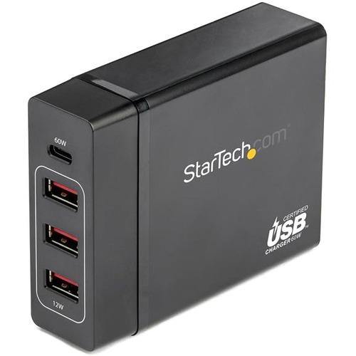 StarTech.com 1 Port USB-C™ Desktop Charger with 60W Power Delivery - 3x USB ports - Multi Port USB Charger (DCH1C3A) - American Tech Depot
