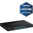 TRENDnet 26-Port Industrial Gigabit L2 Managed PoE+ Switch; TI-RP262i; 1U 19? Rackmount; 24 x Gigabit PoE+ Ports; 2 x SFP Slots (100-1000Base-FX); IP30; VLAN; QoS; 685W PoE Power Budget; Fanless