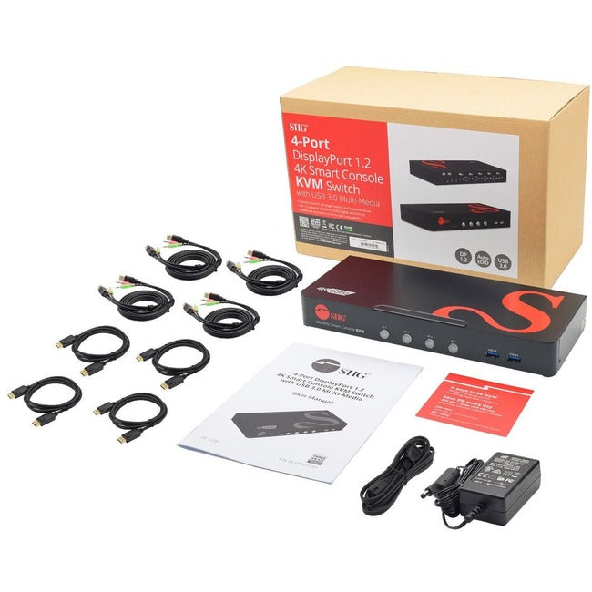 4 Port 4K 60HZ DisplayPort 1.2 KVM Switch with USB 3.0 and Multi-Media ports