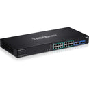 Roll over image to zoom in TRENDnet 18-Port Gigabit PoE+ Smart Surveillance Switch with 16 x Gigabit PoE+ Ports; TPE-3018LS; 2 x Shared Gigabit Ports (RJ-45 or SFP); 220W PoE Budget; Long Range PoE+; VLAN; QoS; LACP; ONVIF