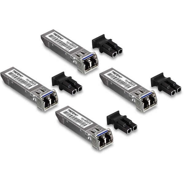 TRENDnet SFP Single-Mode LC Module 4-Pack; TEG-MGBS10/4; For Single Mode Fiber; Distances up to 10km(6.2 Miles); Gigabit SFP; Supports Up to 1.25Gbps; IEEE 802.3z Gigabit Ethernet; Lifetime Protection