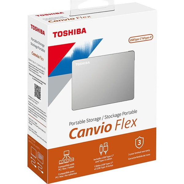 Toshiba Canvio Flex HDTX120XSCAA 2 TB Portable Hard Drive - External - Silver