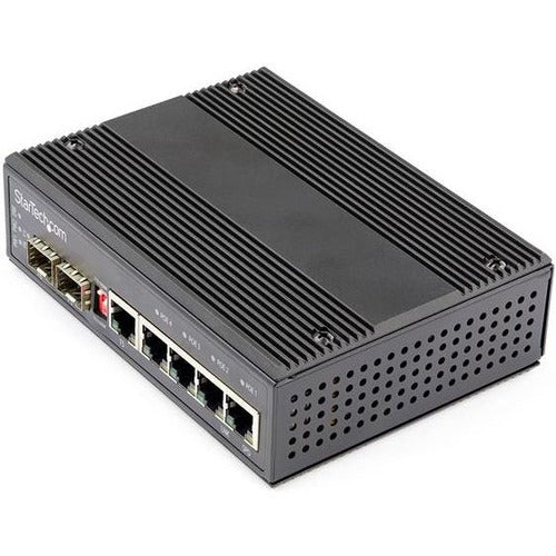 StarTech.com Industrial 5 Port Gigabit Ethernet Switch w-4 PoE RJ45 +2 SFP Slots 30W 802.3at PoE+ 12-48VDC 10-100-1000 Mbps -40C to 75C