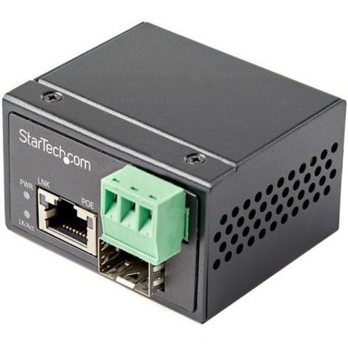 StarTech.com PoE+ Industrial Fiber to Ethernet Media Converter 30W - SFP to RJ45 - SM-MM Fiber to Gigabit Copper Mini Size IP-30