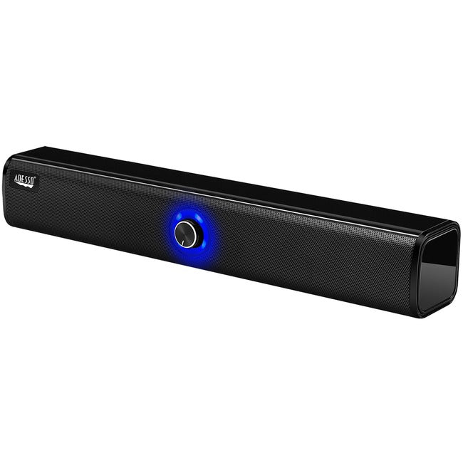 Adesso Xtream S6 Portable Bluetooth & Aux Sound Bar Speaker - 10W x 2 -Black - 3.5mm - Rechargeable Battery - Volume Control Knob - Wired-Wireless