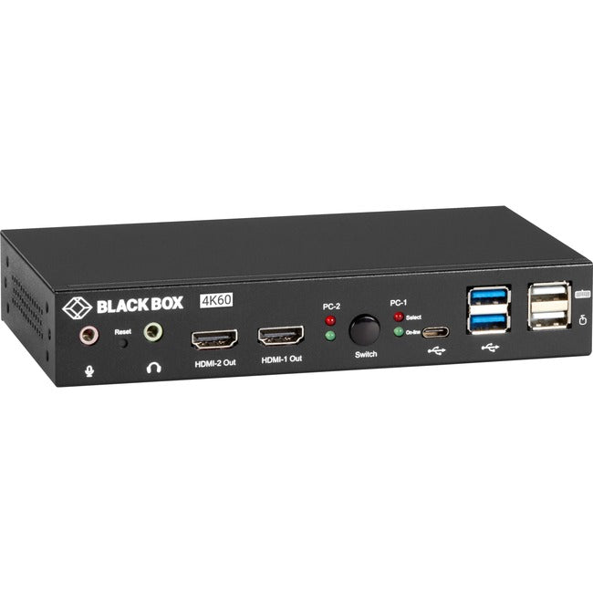 Black Box 2-Port 4K HDMI Dual-Head KVM Switch (with Audio Line In-Out and USB Hub)