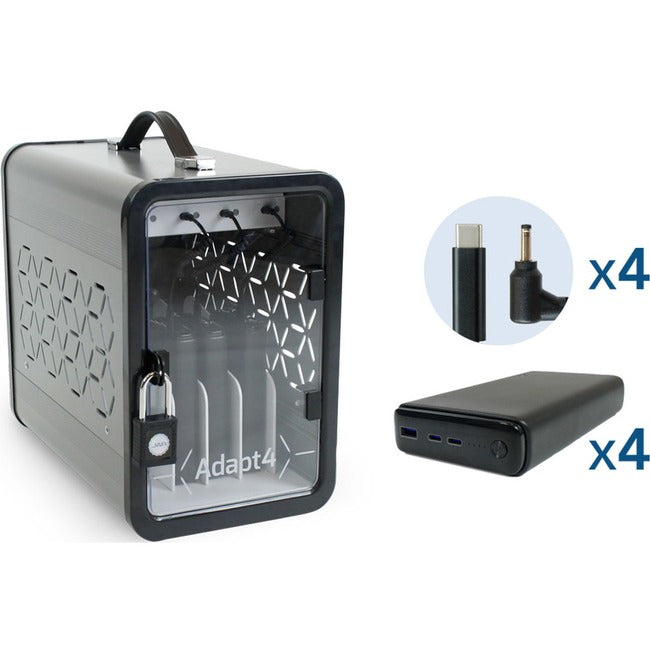 JAR Systems Adapt4 USB-C Charging Station with Active Charge Upgrade and Acer Connectors - ADAPT4-ACTIV - Desktop Charging System with Charger, 4X Power Banks, and 4 Adapter Cables