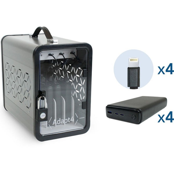 JAR Systems Adapt4 USB-C Charging Station with Active Charge Upgrade and Apple Connectors - ADAPT4-ACTIV - Desktop Charging System with Charger, 4X Power Banks, and 4 Adapter Cables