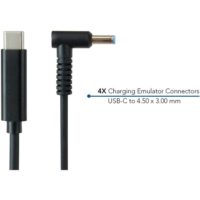 JAR Systems Emulator Charging Cables for HP Devices 4-Pack of USB-C PD to 4.50 x 3.00 mm Connectors