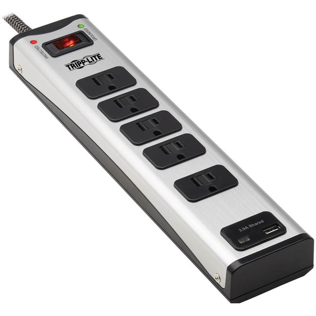 Tripp Lite Surge Protector Power Strip 5-Outlet Metal with USB-A & USB C Charging