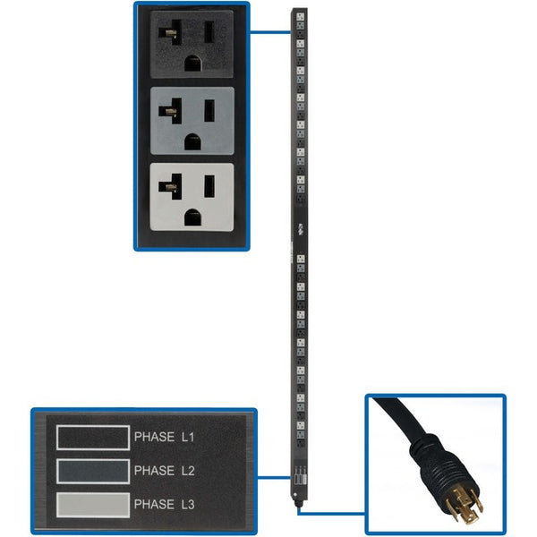 Tripp Lite PDU 3-Phase Basic 120V 5.7kW 42 5-15-20R 208V L21-20P 70in 0URM