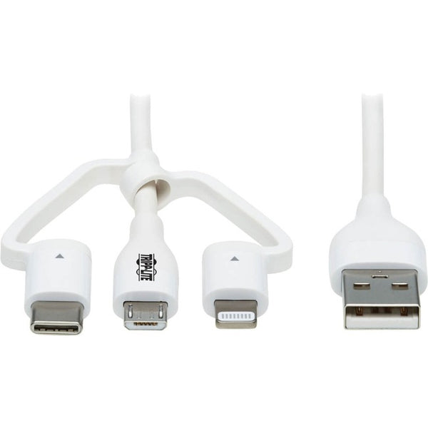 Tripp Lite Safe-IT M101AB-004-LMCW Lightning-Micro-USB-USB-USB-C Data Transfer Cable Antimicrobial