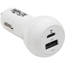 Tripp Lite USB Car Charger Dual-Port USB C 18W, USB-A 12W w- Lightning Cable