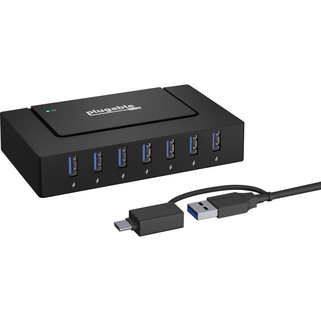 Plugable 7-in-1 USB Charging Hub with Data Transfer for Laptops with USB-C or USB 3.0