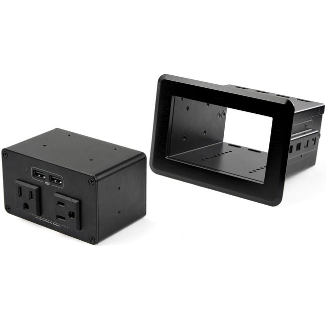 StarTech.com Conference Table Power Center, 2x UL Certified 120V AC Outlets, 2x USB (BC 1.2), Recessed Desk Power Strip-Charging Station
