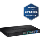 TRENDnet 20-Port Gigabit Web Smart 370W PoE+ Switch; TPE-1620WSF; 16 Gigabit PoE+ Ports; 4 Shared Gigabit Ports(RJ-45 or SFP); 370W PoE Budget;Managed PoE+ Ethernet Network Switch; Lifetime Protection
