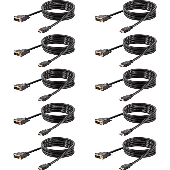 StarTech.com 6ft (1.8m) HDMI to DVI Cable, DVI-D to HDMI Display Cable (1920x1200p), 10 Pack, Black, HDMI to DVI-D Adapter Cord M-M