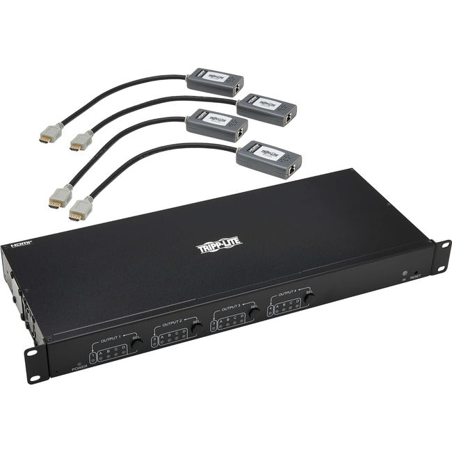 Tripp Lite 4x4 HDMI over Cat6 Matrix Switch Kit, Switch/4x Pigtail Receivers - 4K 60 Hz, HDR, 4:4:4, PoC, 230 ft. (70.1 m), TAA