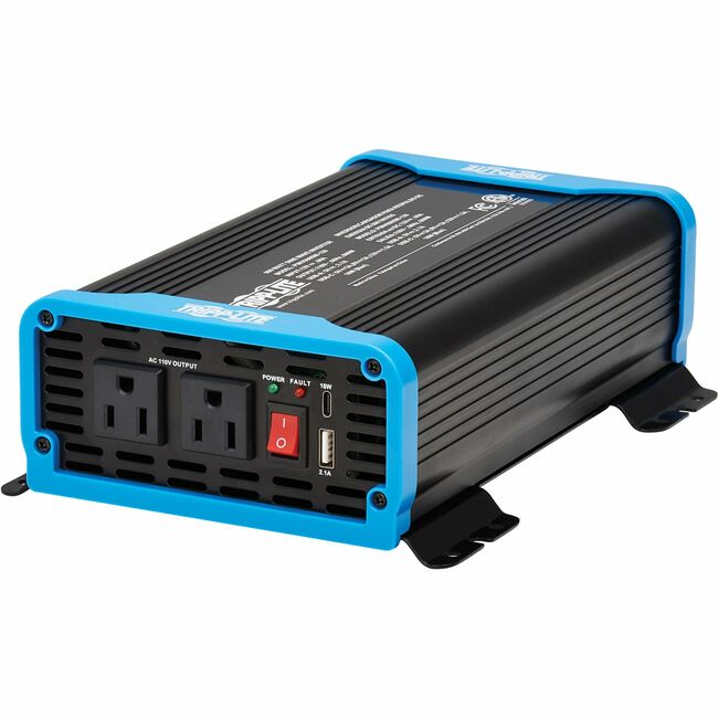 Tripp Lite 600W Light-Duty Compact Power Inverter - 2x 5-15R, USB Charging, Pure Sine Wave