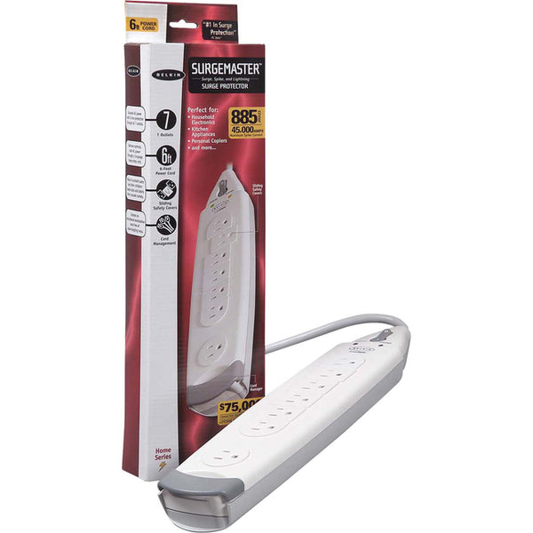 Belkin® SurgeMaster™ Home Grade Surge Protector, 7 Outlets, 6-Foot Cord, 885 Joules