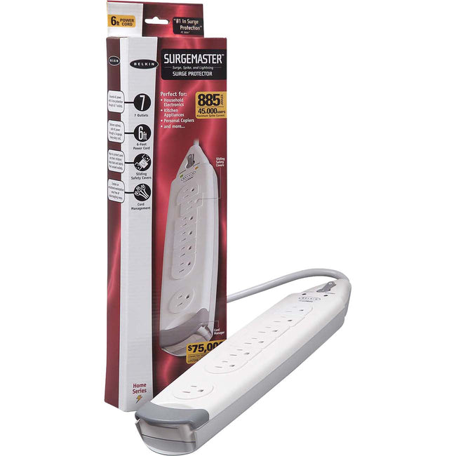 Belkin® SurgeMaster™ Home Grade Surge Protector, 7 Outlets, 6-Foot Cord, 885 Joules